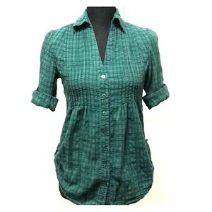 Green Plaid Blouse - Forever 21